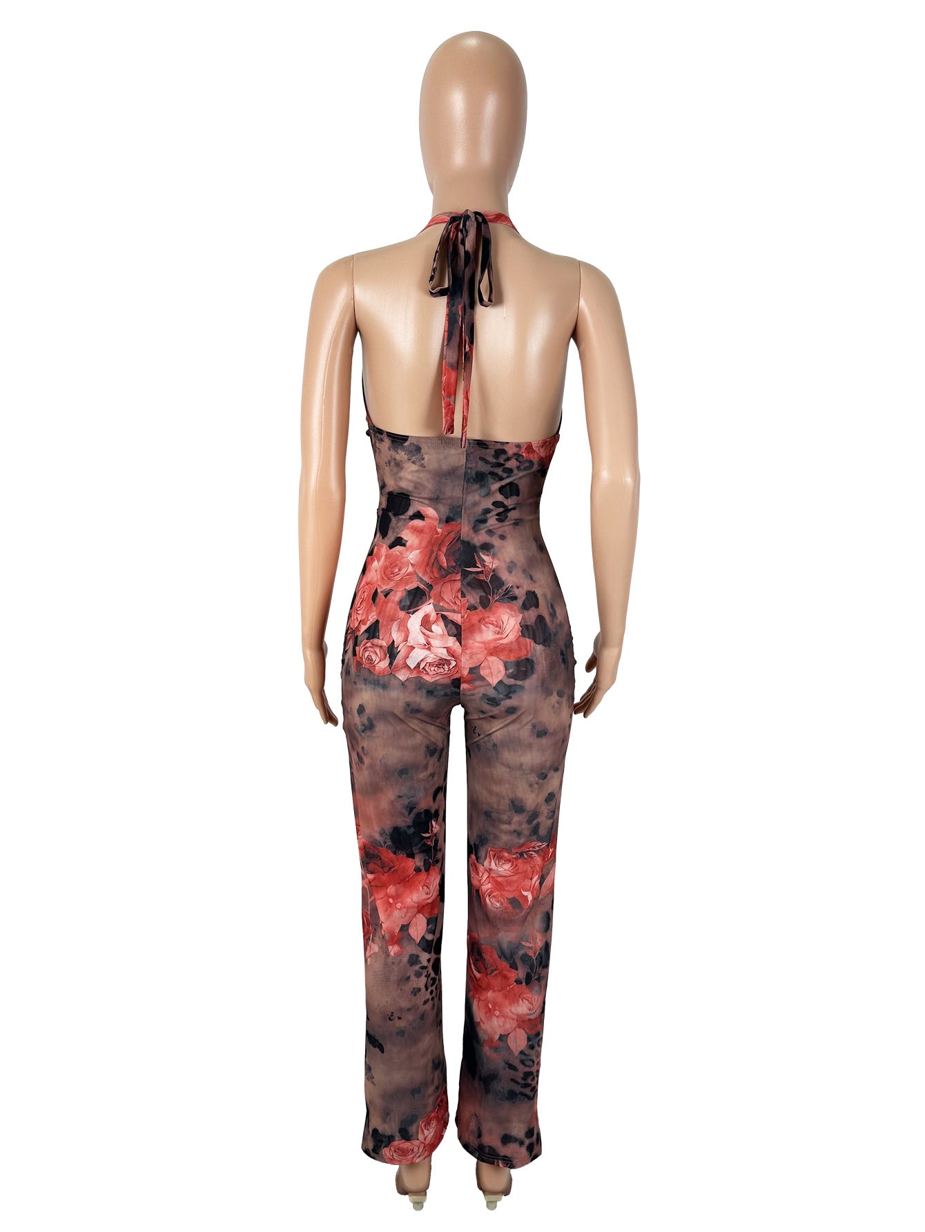 Women's Sexy Leopard Floral Print Halter Neck Jumpsuit 8