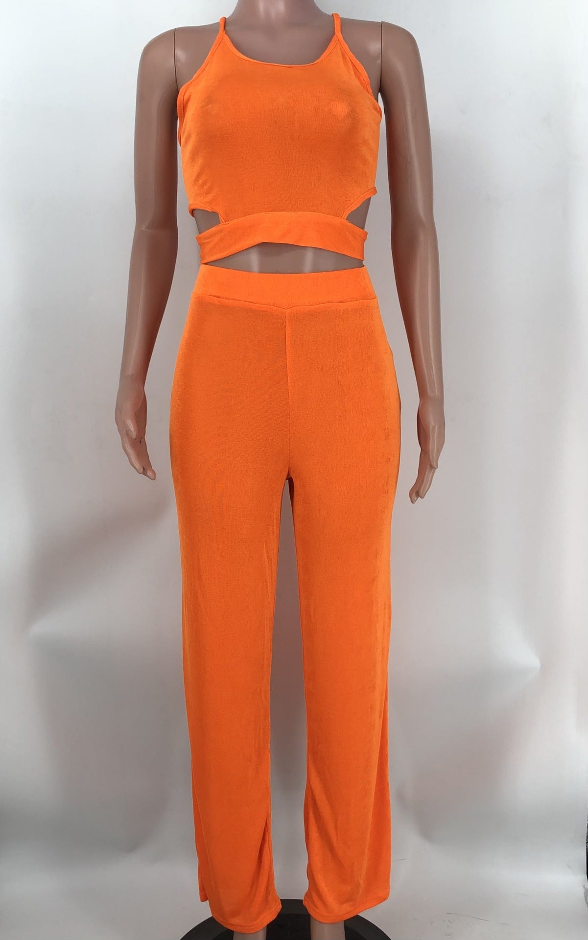 Women Halter Neck Crossover Crop Top andSolid Wide Leg Pants Two-Piece Set 23