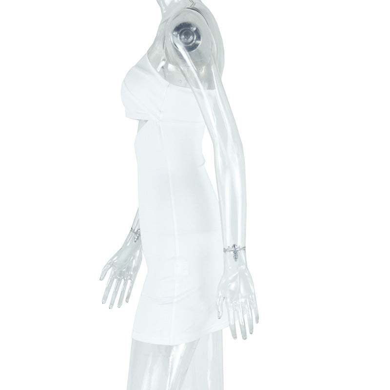 Women's Fashion Solid Color Sexy Slash Shoulder Bodycon Short Dress 9