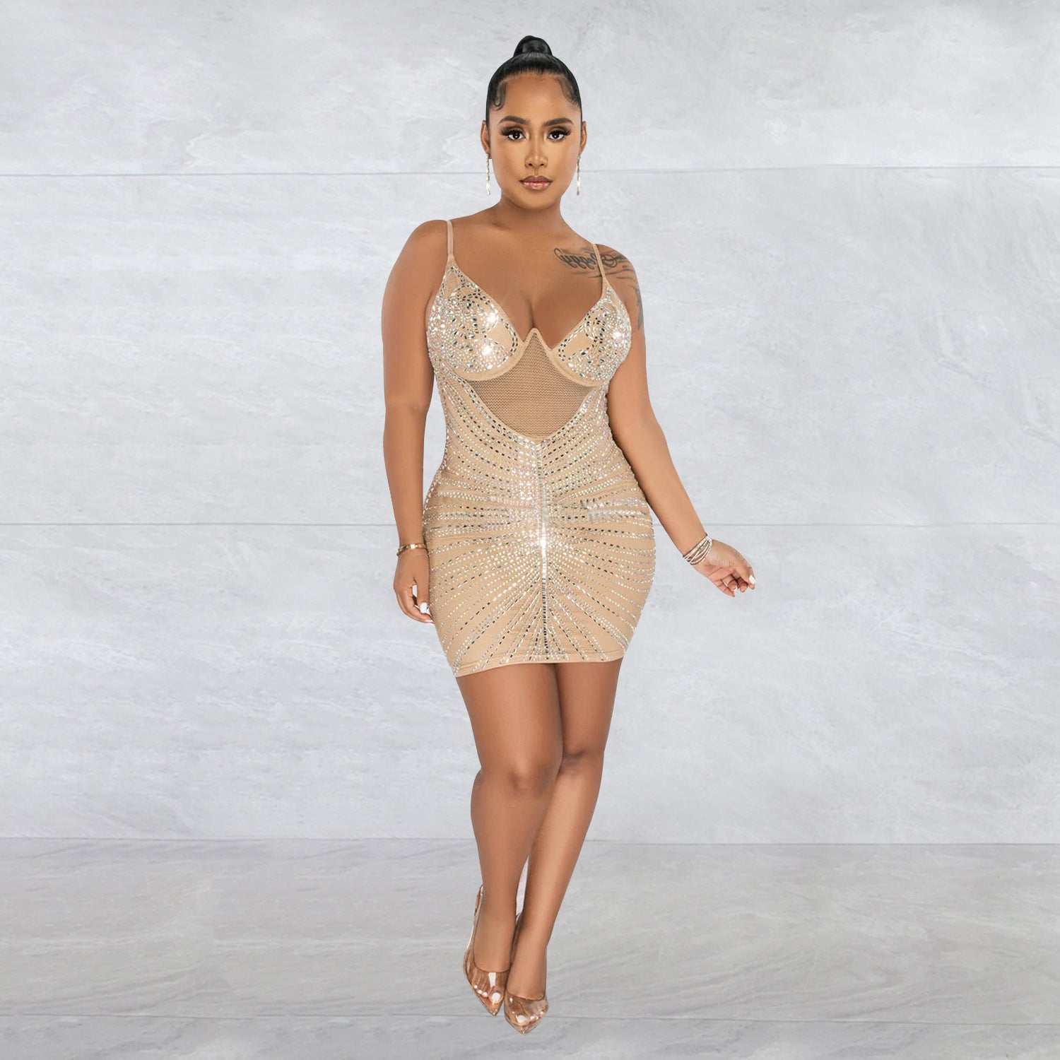 Women's Fashion Beaded Mesh straps Sleeveless club Dress 8