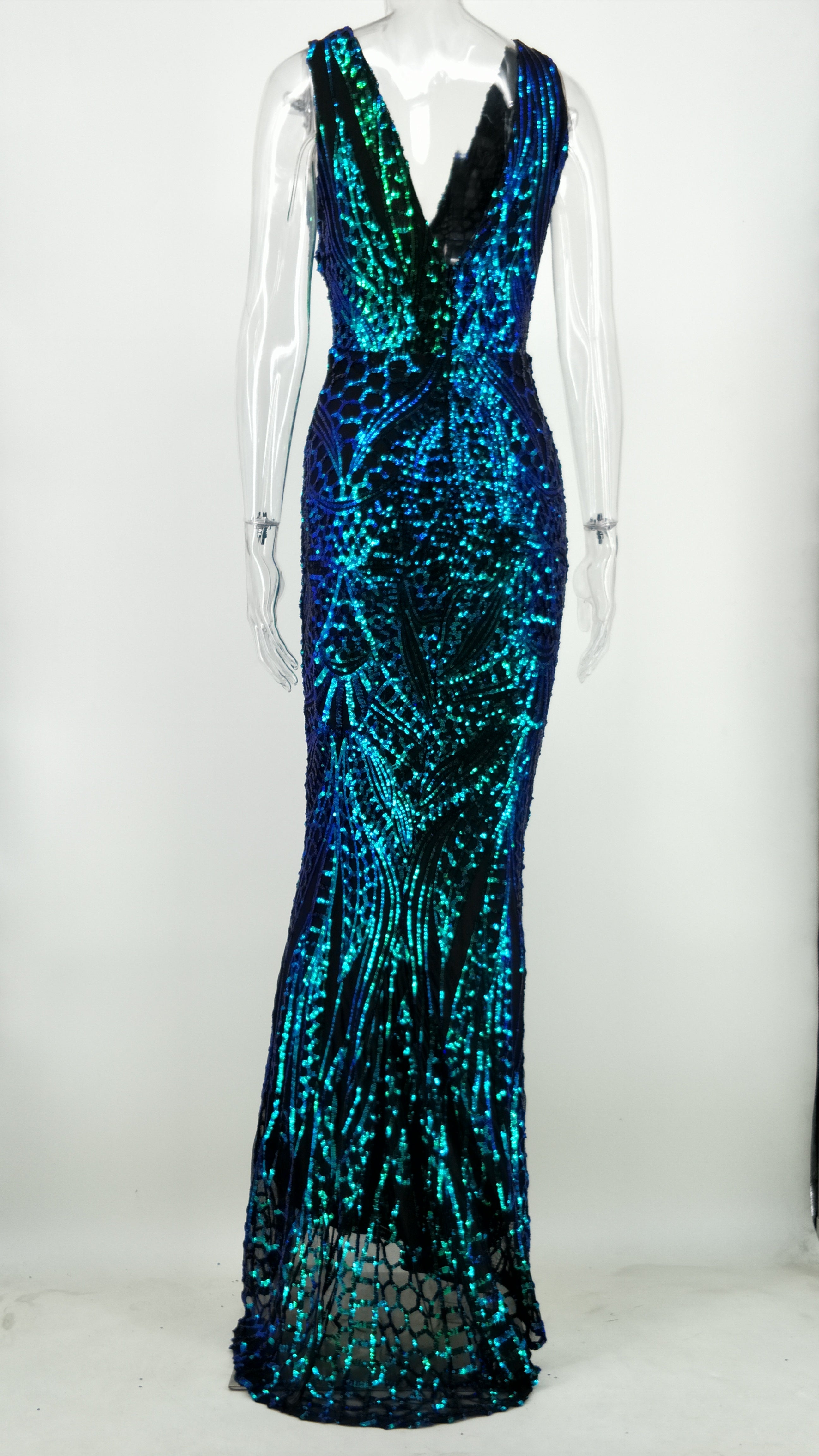Sequins V-Neck Sleeveless Mermaid Evening Dress 6