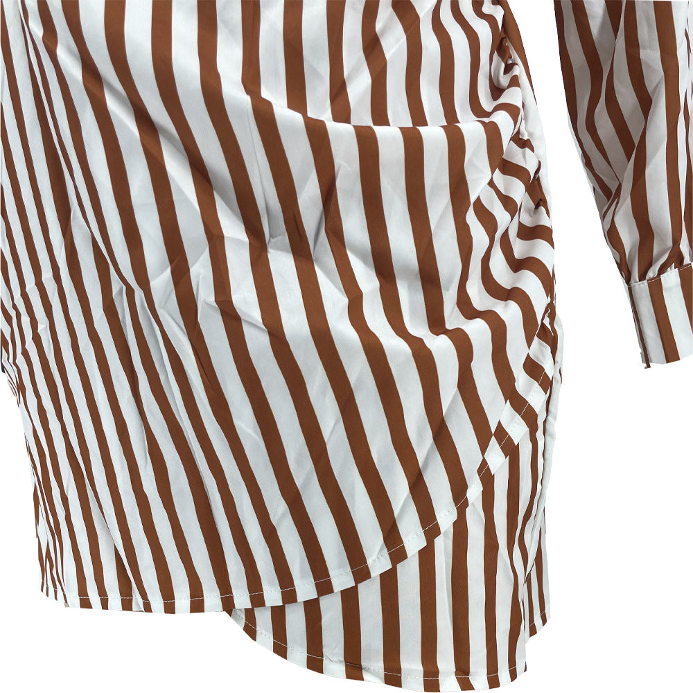 Plus Size Women Sexy Striped Shirt Dress 9