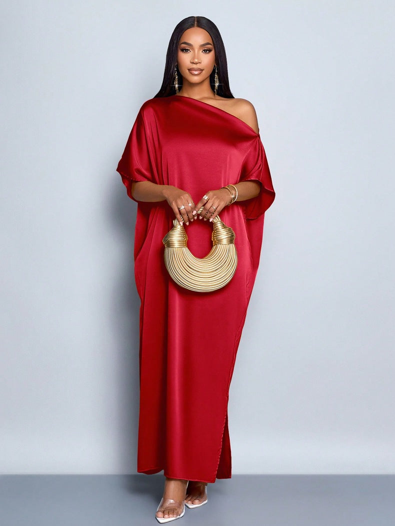 Women autumn satin yellow maxi dress 13