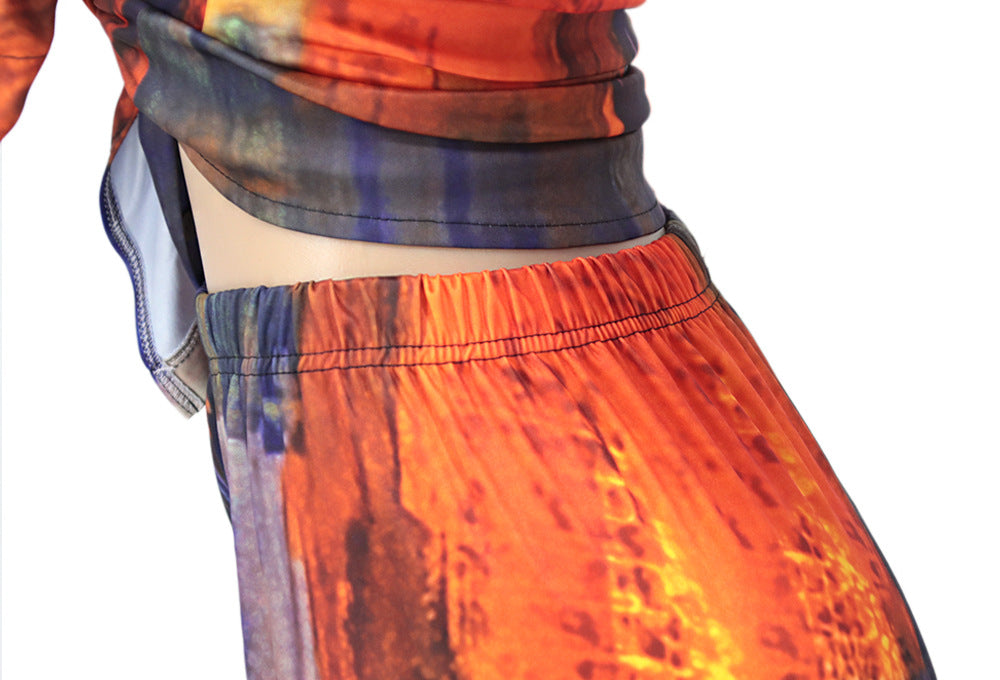 Women Turndown Collar Long Sleeve Printed Casual Two-piece Set 17