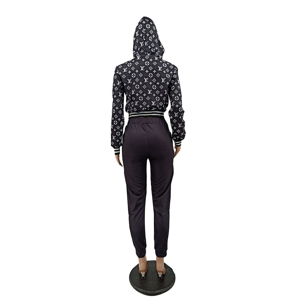 Women's Casual Fashion Ribbed Pocket Hoodies Two-Piece Pants Set 10