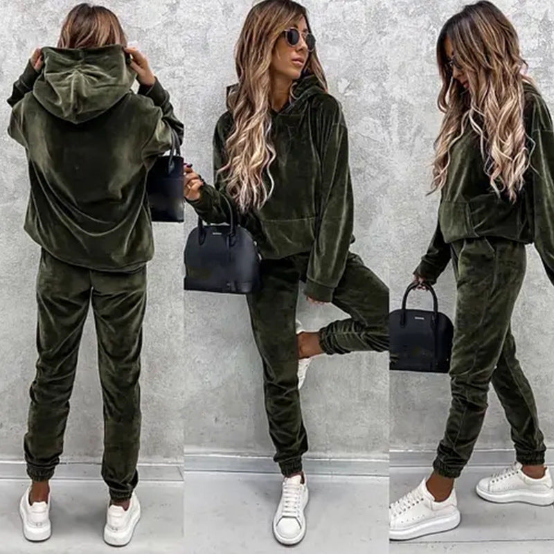 Women Casual Solid Hoodies Sports trousers two-piece set 4