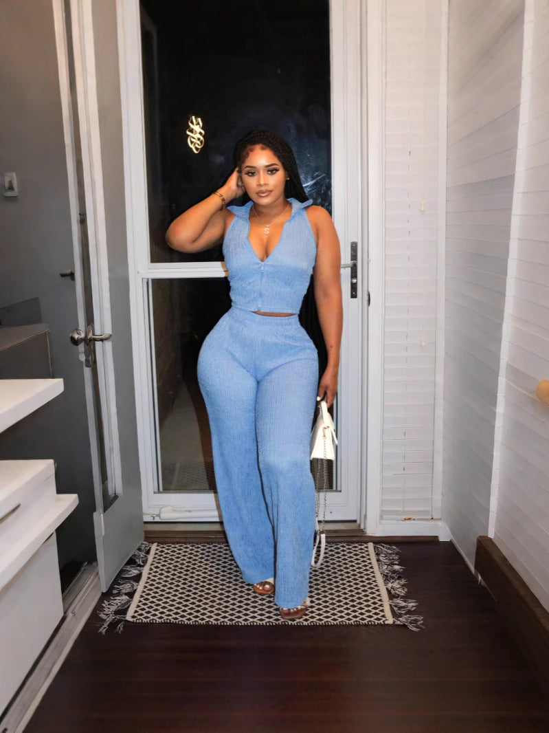 Summer Women’s Sleeveless Pleated Top and Casual Pants Set 5