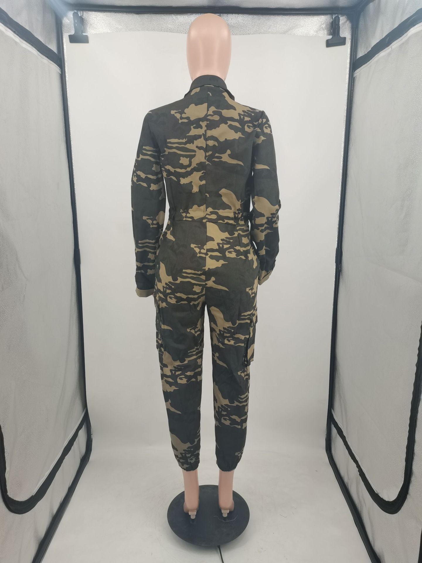 Women Fall Contrast Zip Camouflage Long Sleeve Jumpsuit 8