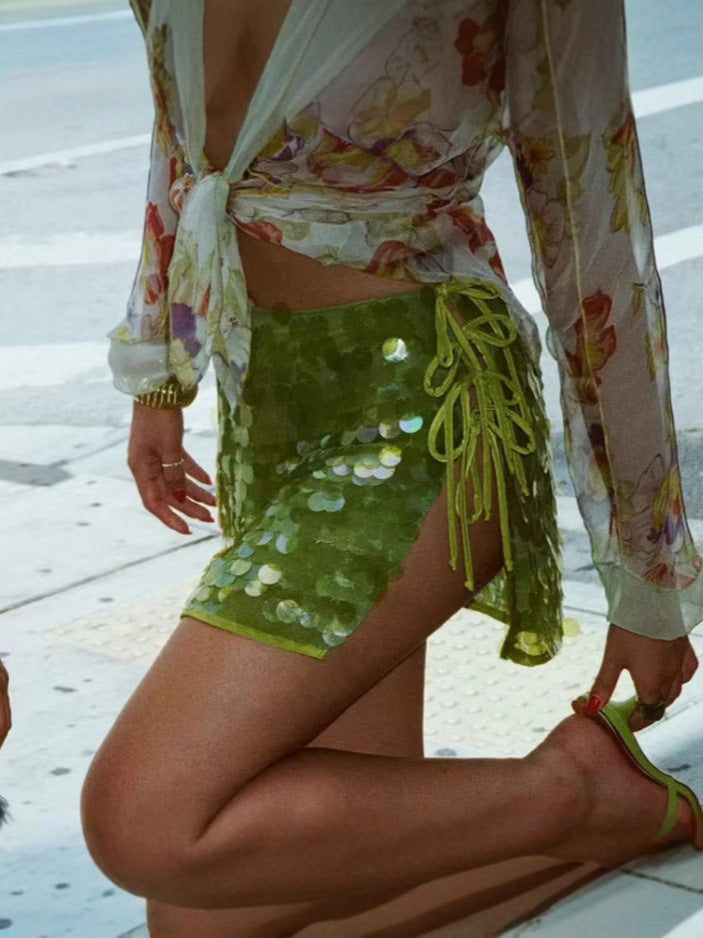 Shiny sequins Patchwork Bodycon sexy short skirt 15