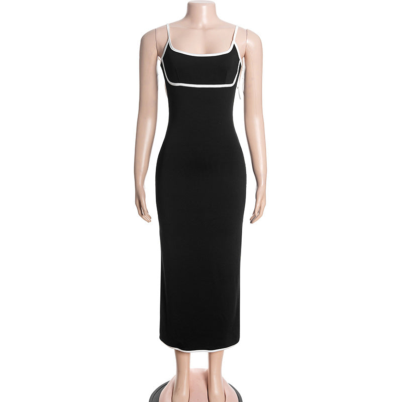 Women's Sleeveless Strappy Color-Blocked Bodycon Long Dress 5