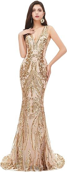 Women Sleeveless Sexy V-Neck Formal Party Sequin Evening Dress（Processing time need 3-6 days） 4