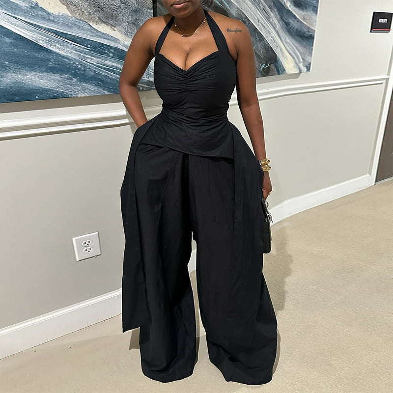 Women Summer Sexy Halter Neck V-Neck Irregular Sleeveless Top Pants Two Piece Set 5