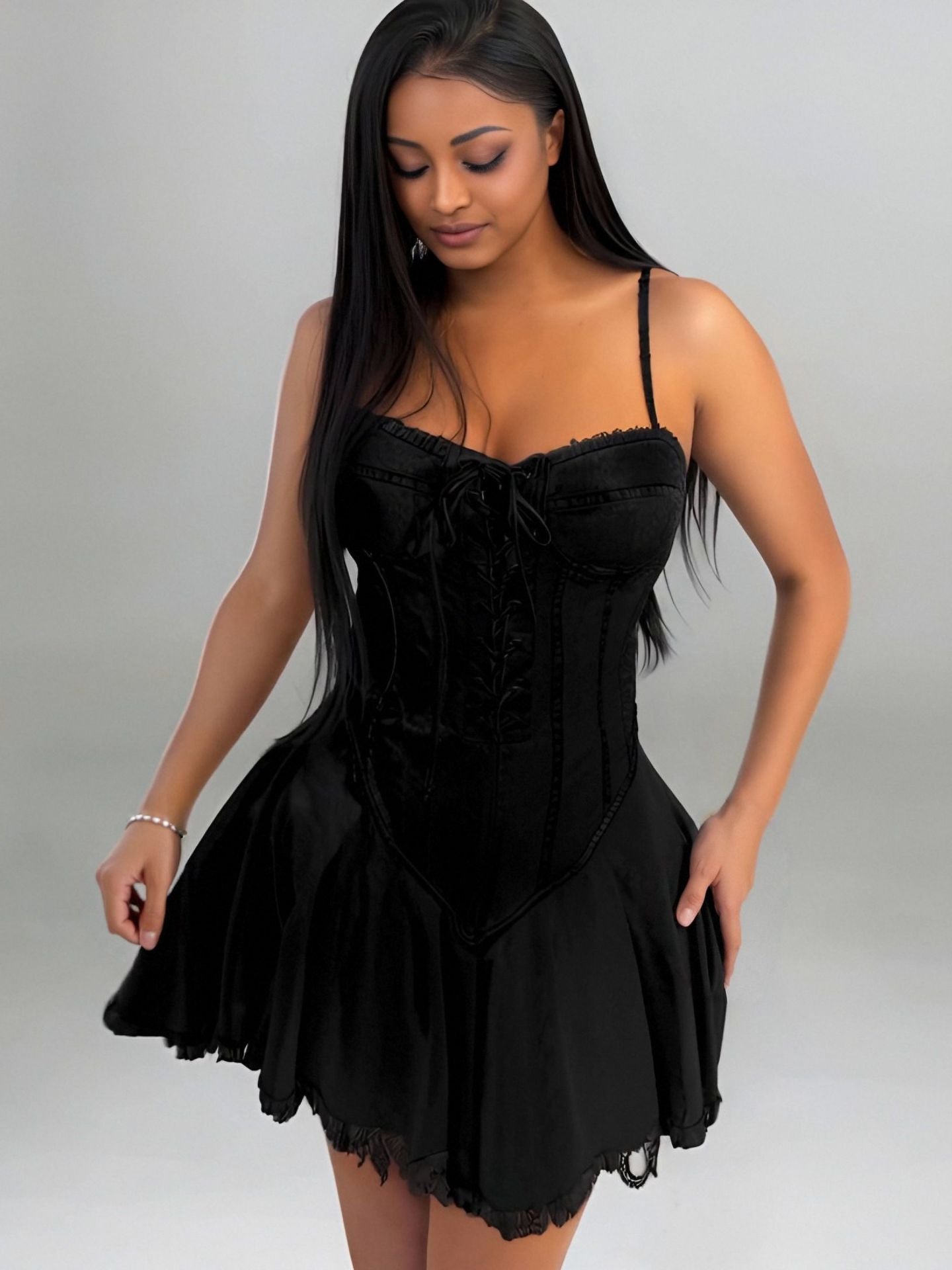 Plus Size Sexy Lace-Up Sleeveless Strap Denim Dress 3