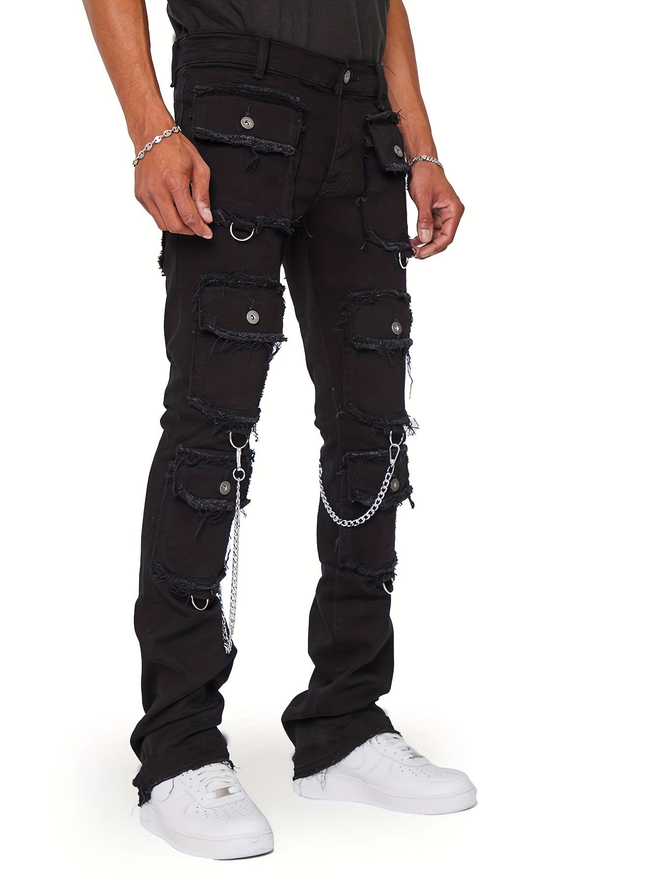 Street Fashion Men's Cargo Denim Straight Leg Pants 6