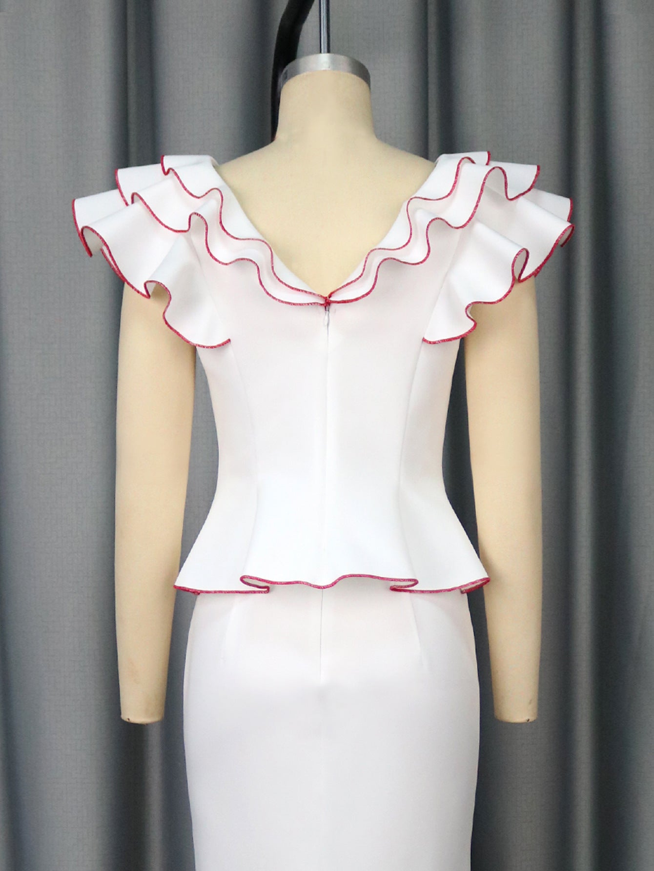 Women's Peplum Contrast Top & Chic Mermaid Pencil Skirt Two-Piece Set 9