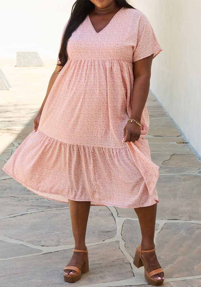 Plus Size Women Loose V-Neck Floral Dress