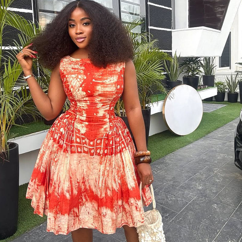 spring Summer African women's fashion Chic Elegant sleeveless pleated dress 5