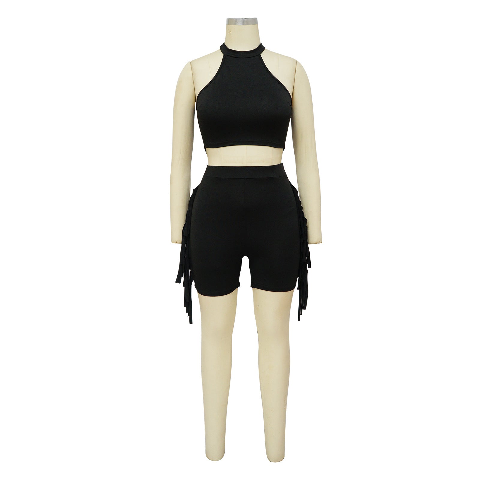 Women Sleeveless Round Neck Top and Tassel Shorts Casual Two-Piece Set 17