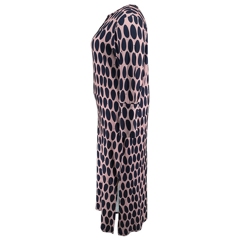 Plus Size Women Turndown Collar Long Sleeve Slit Dress 8