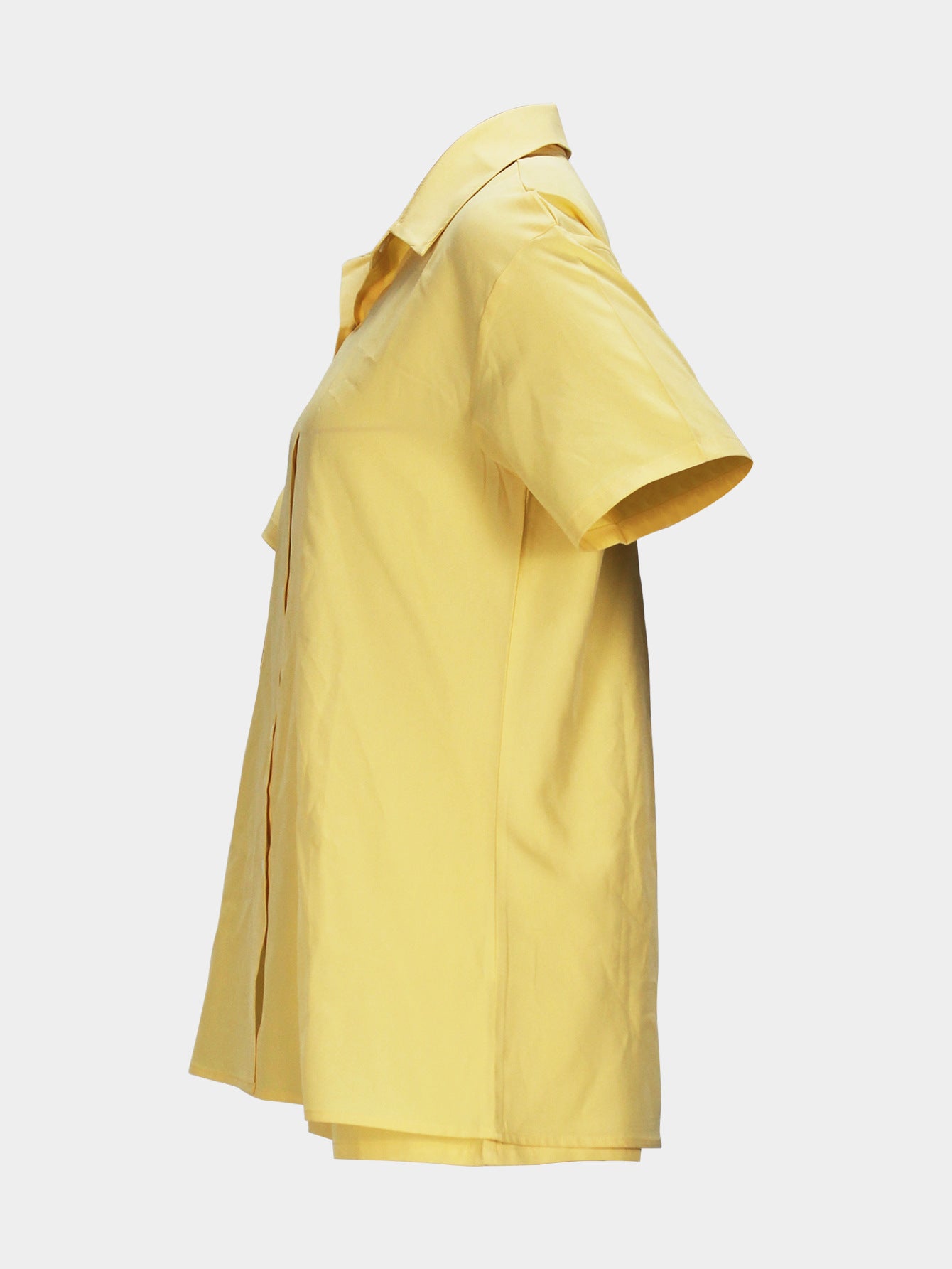 Women's Casual Fashion Short Sleeve Turndown Collar Shirt Elastic Waist Shorts Set 5