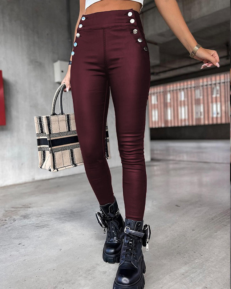 Women's Autumn and Winter High Waist Slim Fit Faux Leather Pants 4