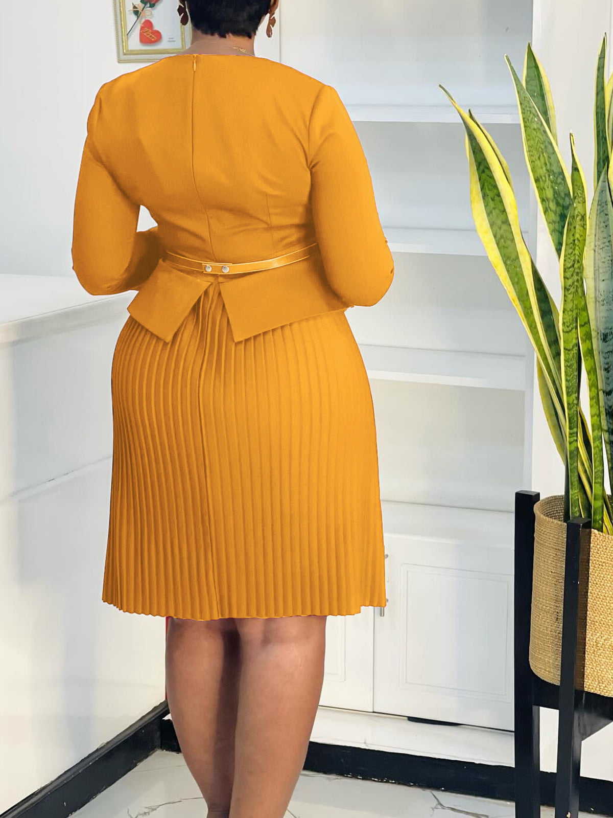 Women's 3/4 Sleeve Fashion Chic Elegant Pleated Dress 9