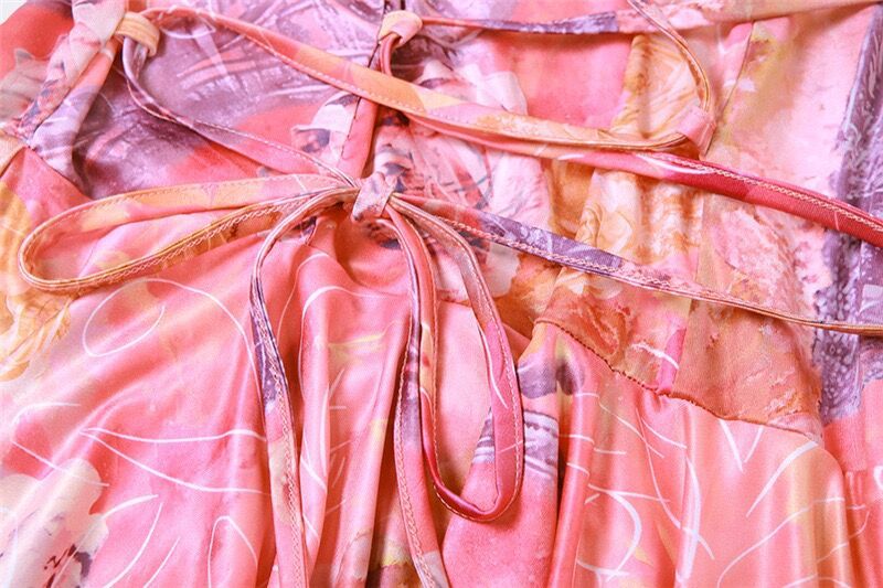 Women Strapless Printed Lace-Up Sexy Backless Dress 15