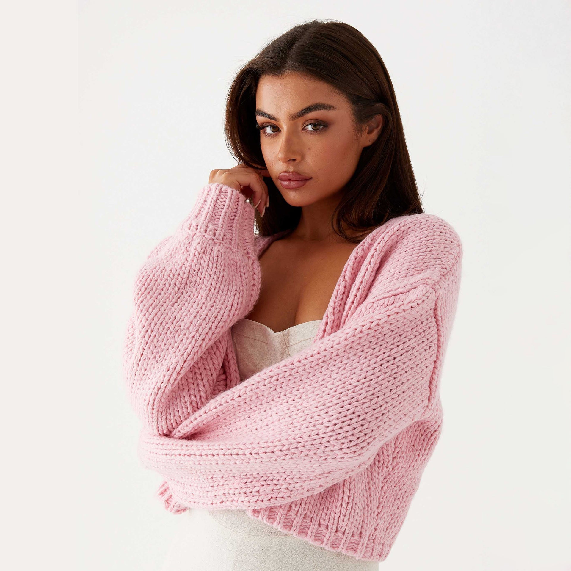 Fashion Autumn Winter Women Casual Solid Color Cardigan Knitting Sweater Coat 5