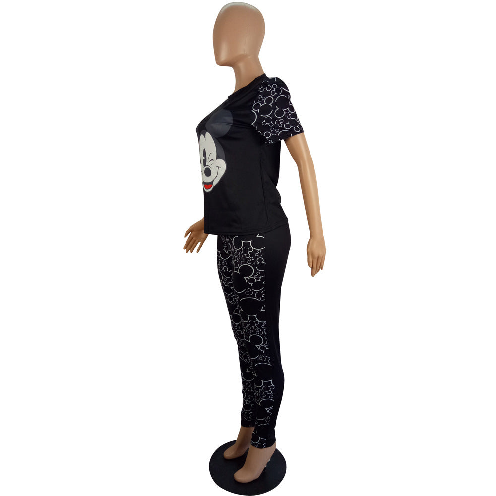 Women Spring and Summer Style Printed Short Sleeve Top and Pants Casual Two-piece Set 6