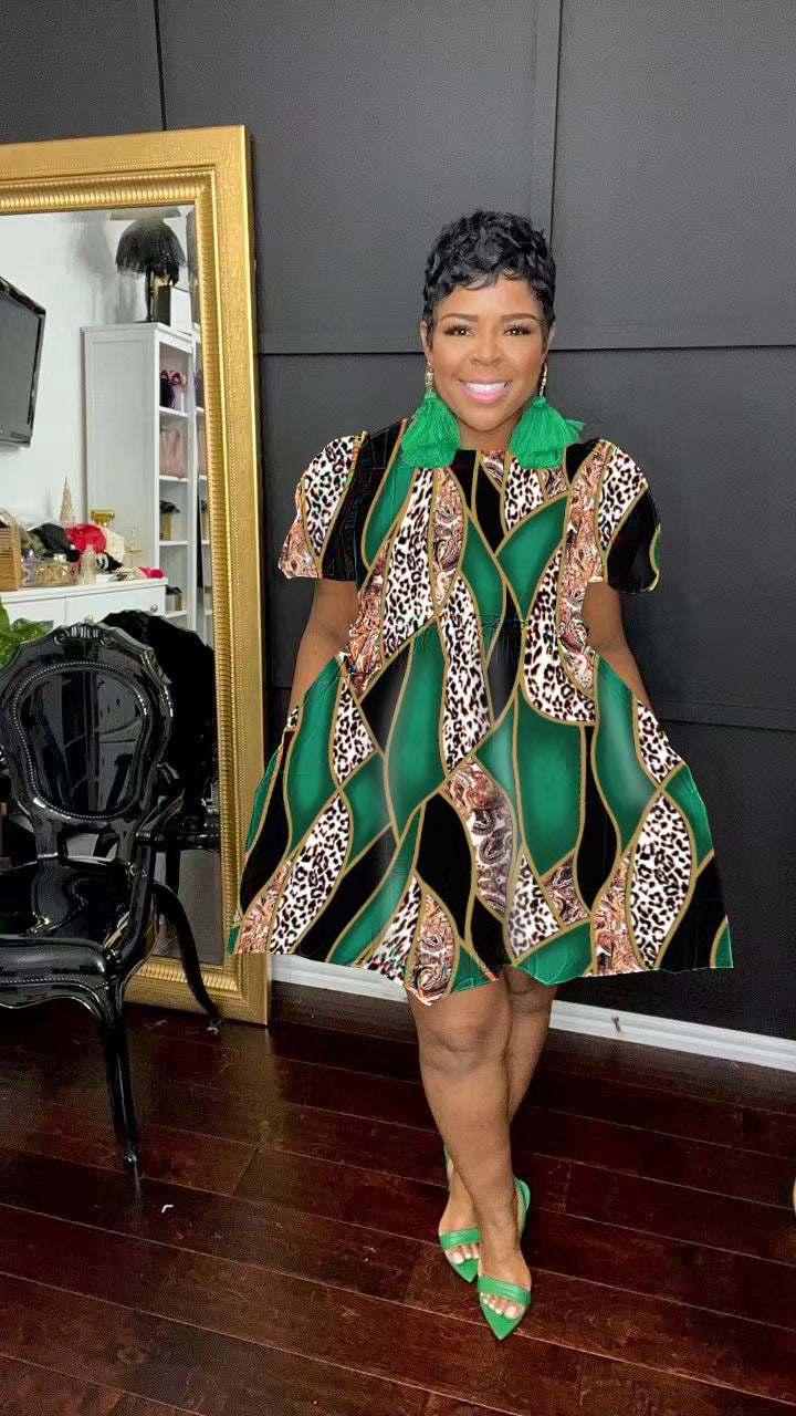 Autumn and winter women's printed front zipper dress 18