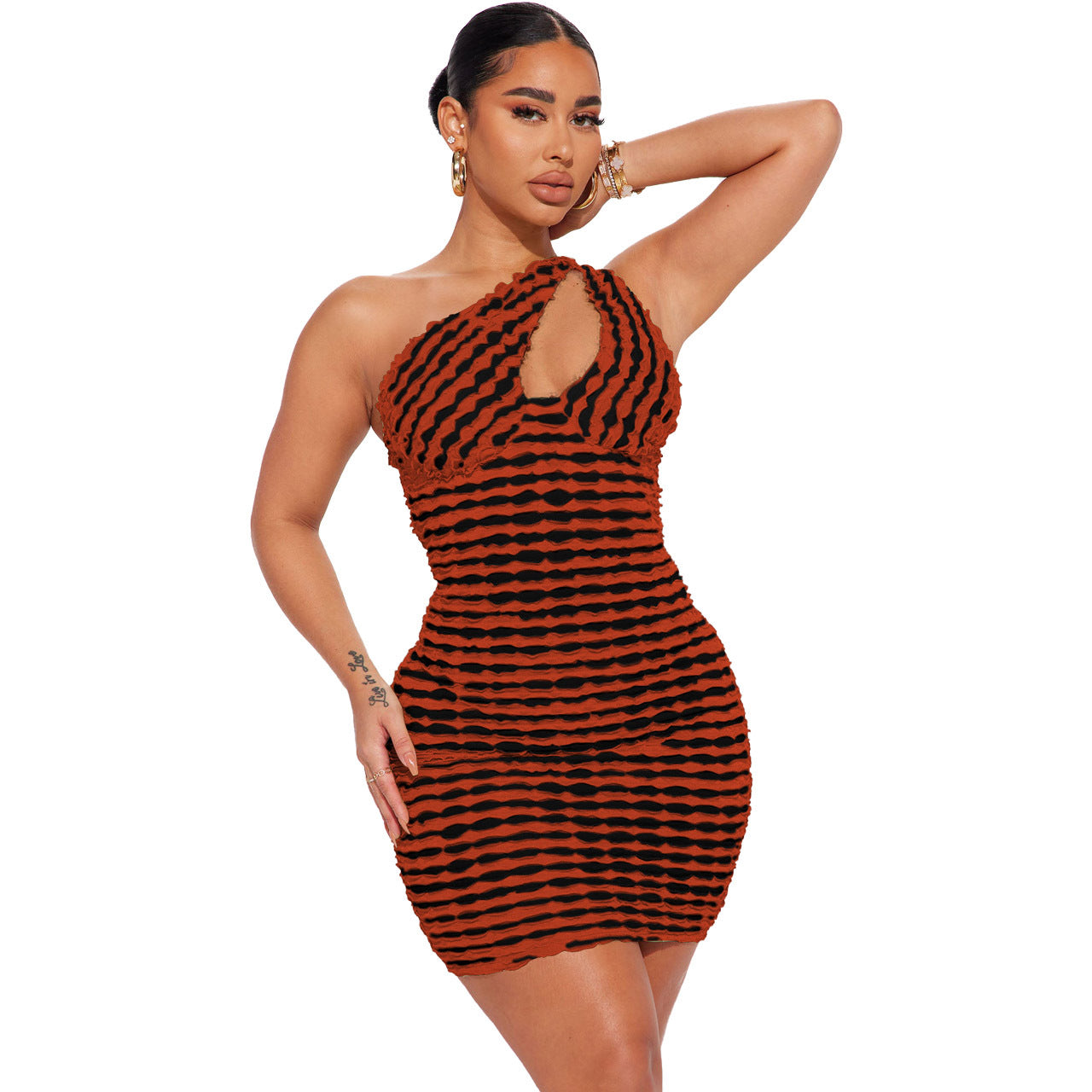Ladies Sexy Fashion Slash Shoulder Cutout Dress 7