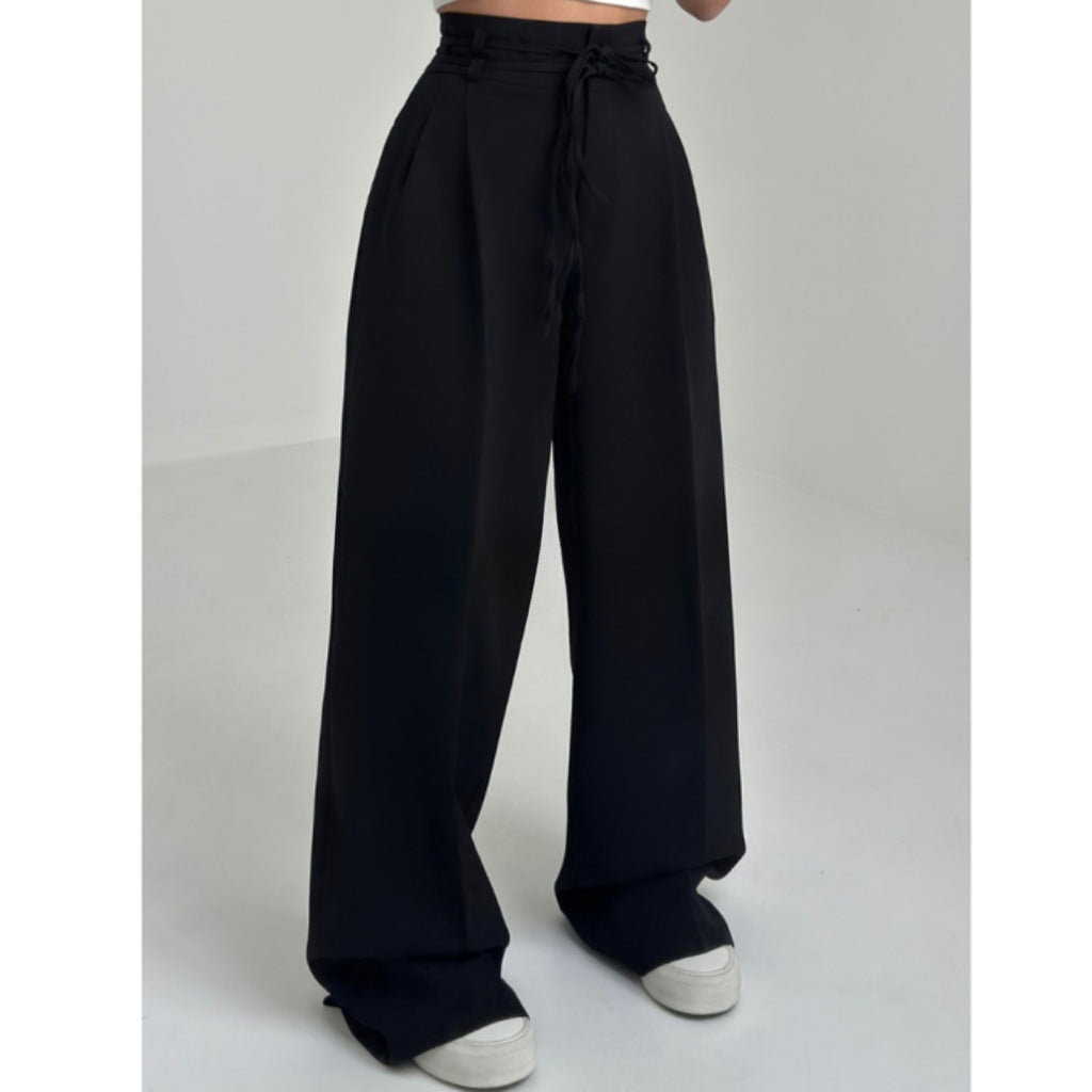 Women's Casual Solid Color High-Waist Wide-Leg Pants 5