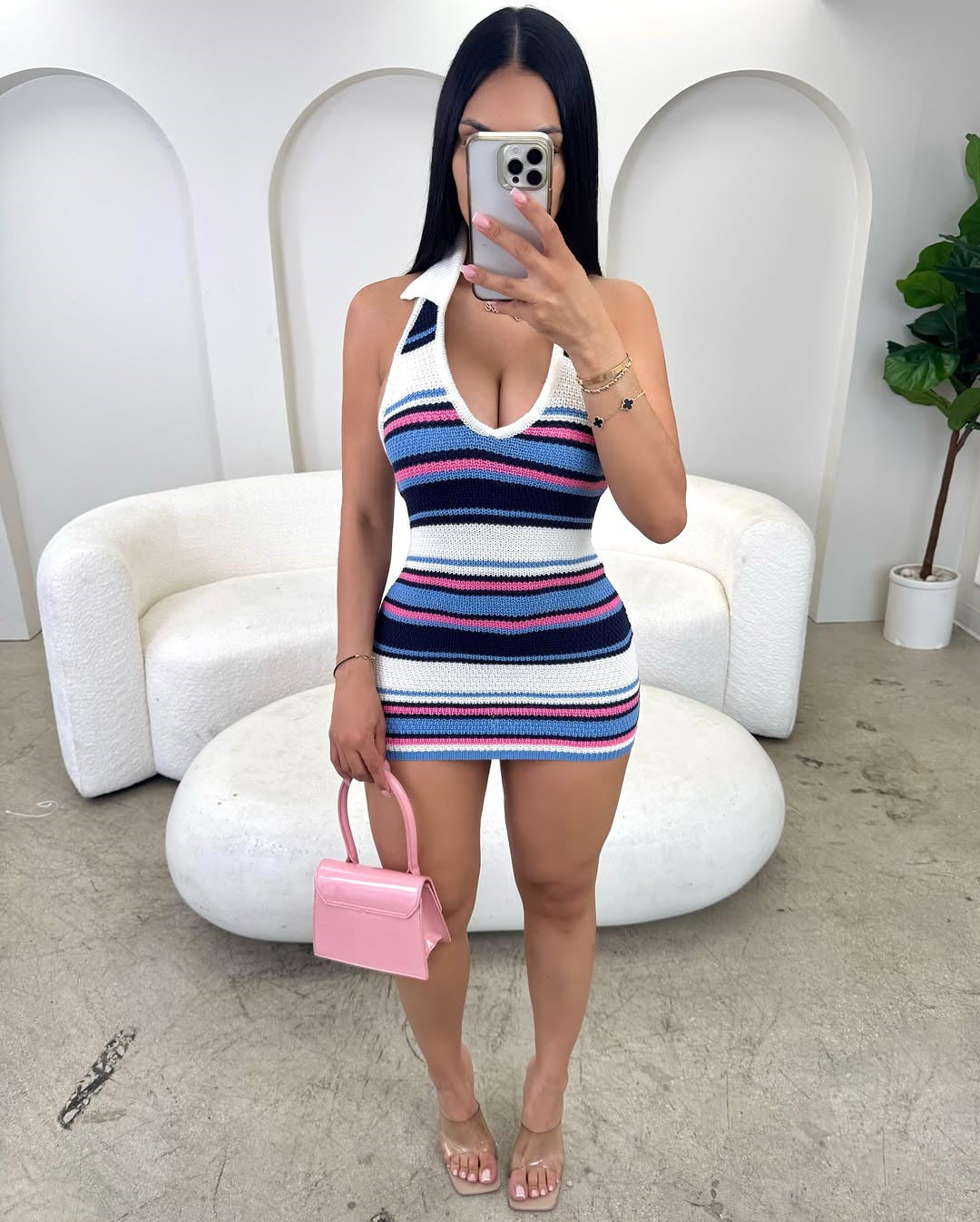 Women's Summer Style Chic Turndown-Collar Halter Sleeveless Low-Back Bodycon Dress 4