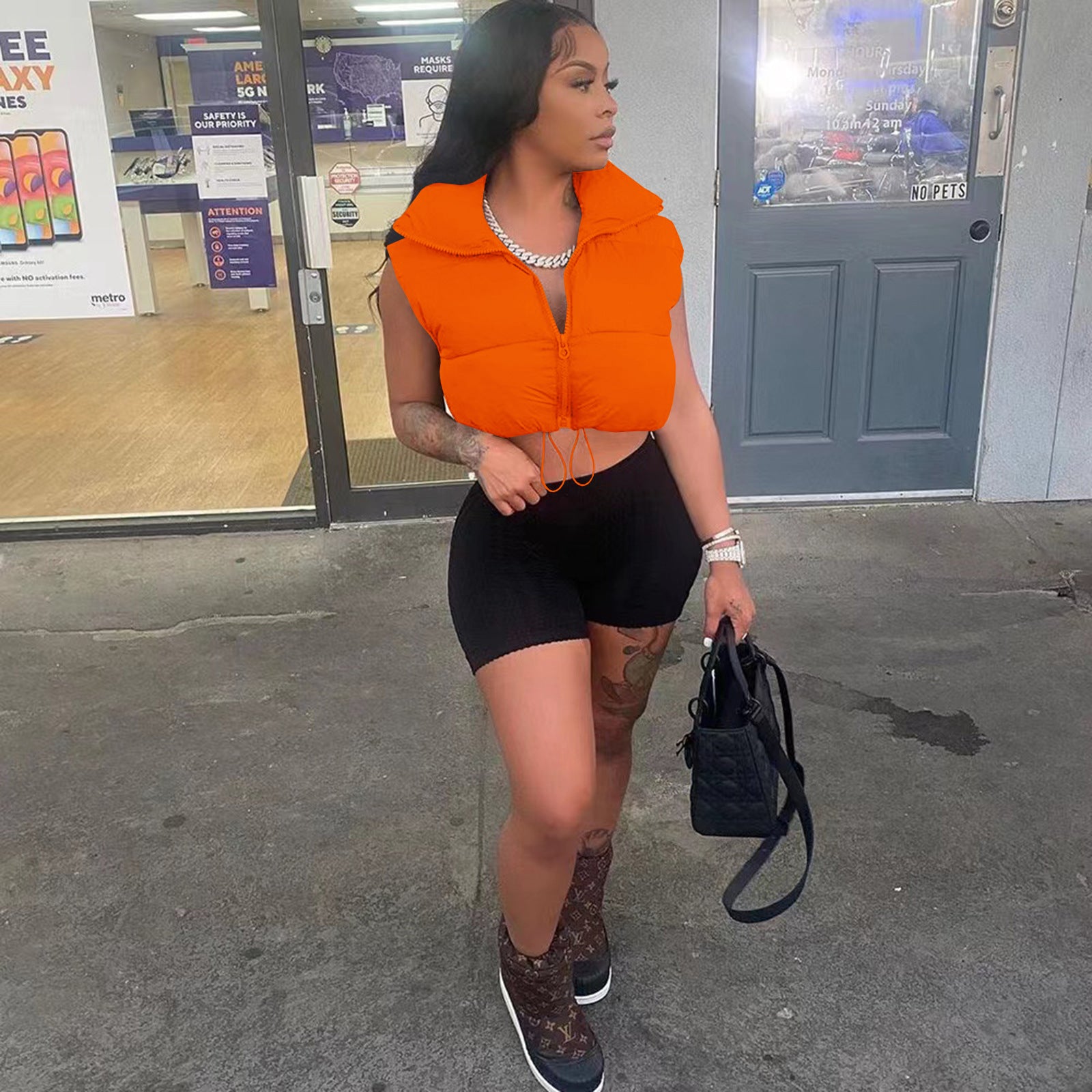 Women'S Winter Fashion Casual Solid Cotton Padded Vest Jacket 10