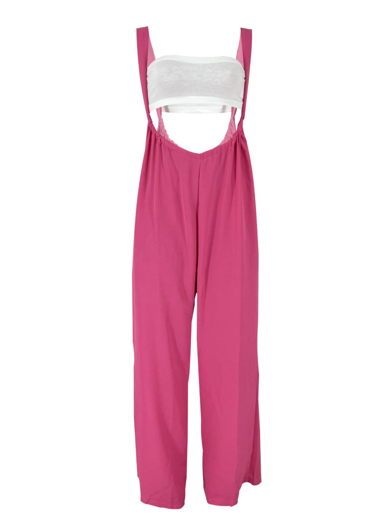 Drawstring Suspenders Wide Leg Trousers Strapless Crop Top Two-Piece Set 34