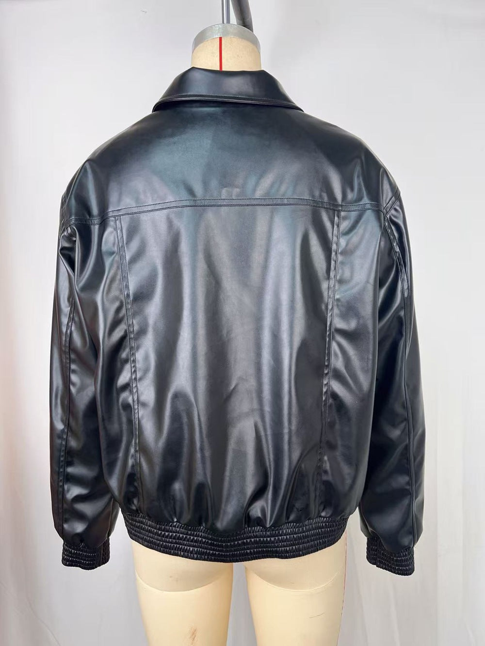 Women Fall/Winter Pu-Leather Long-Sleeve Zippered Sport Baseball Jacket 9