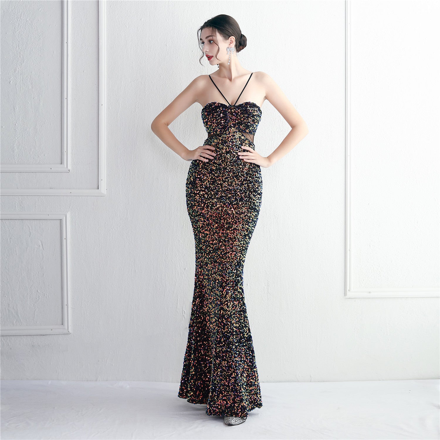 Velvet Sequin Sling Sequin Long Formal Party Slim Evening Dress 13