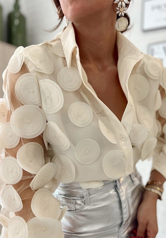 See-Through Mesh Embroidered Long Sleeve Shirt