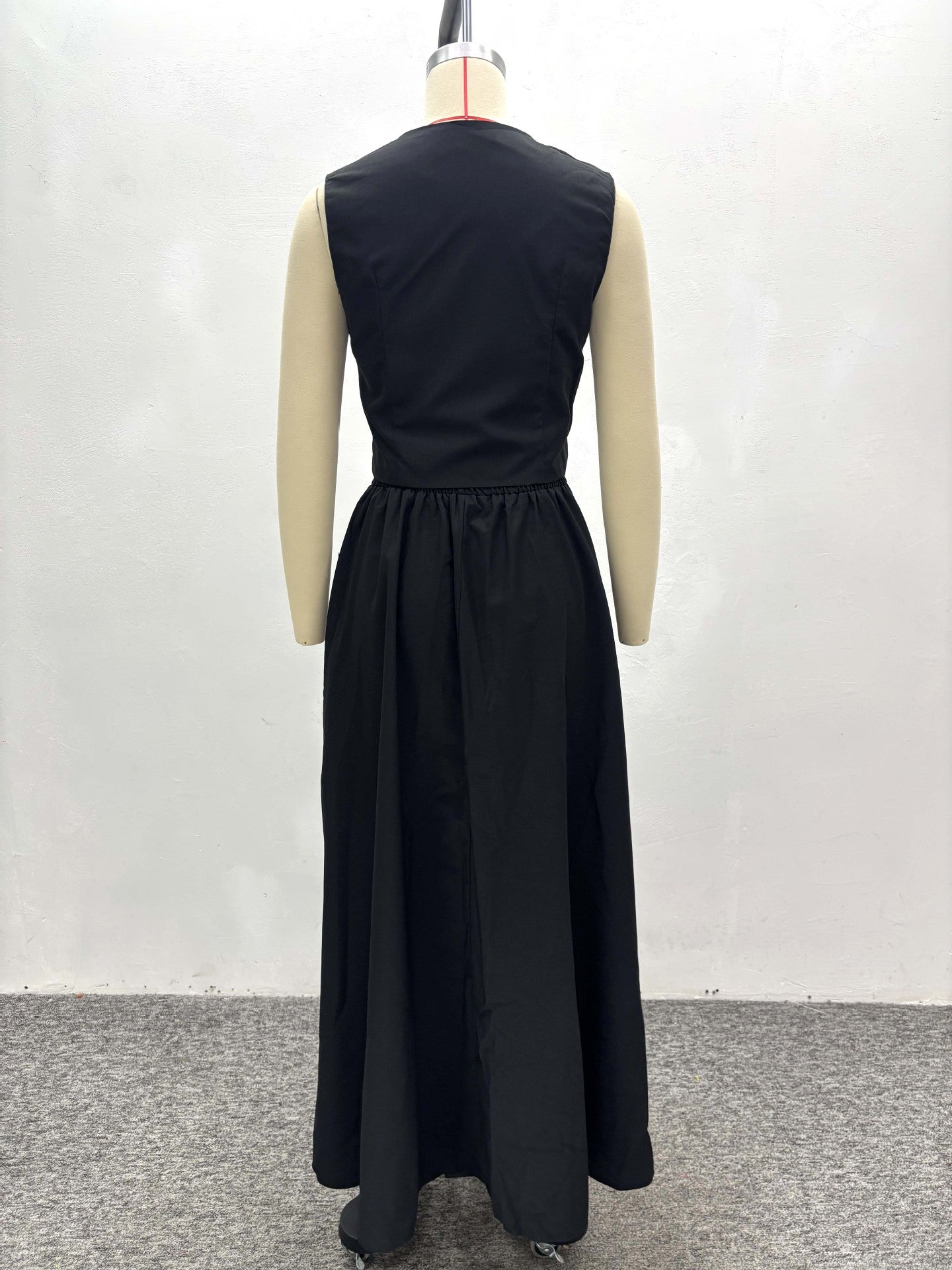 Women's Sleeveless Vest V-Neck Button Top African Chic Elegant Long Skirt Two-Piece Set 6