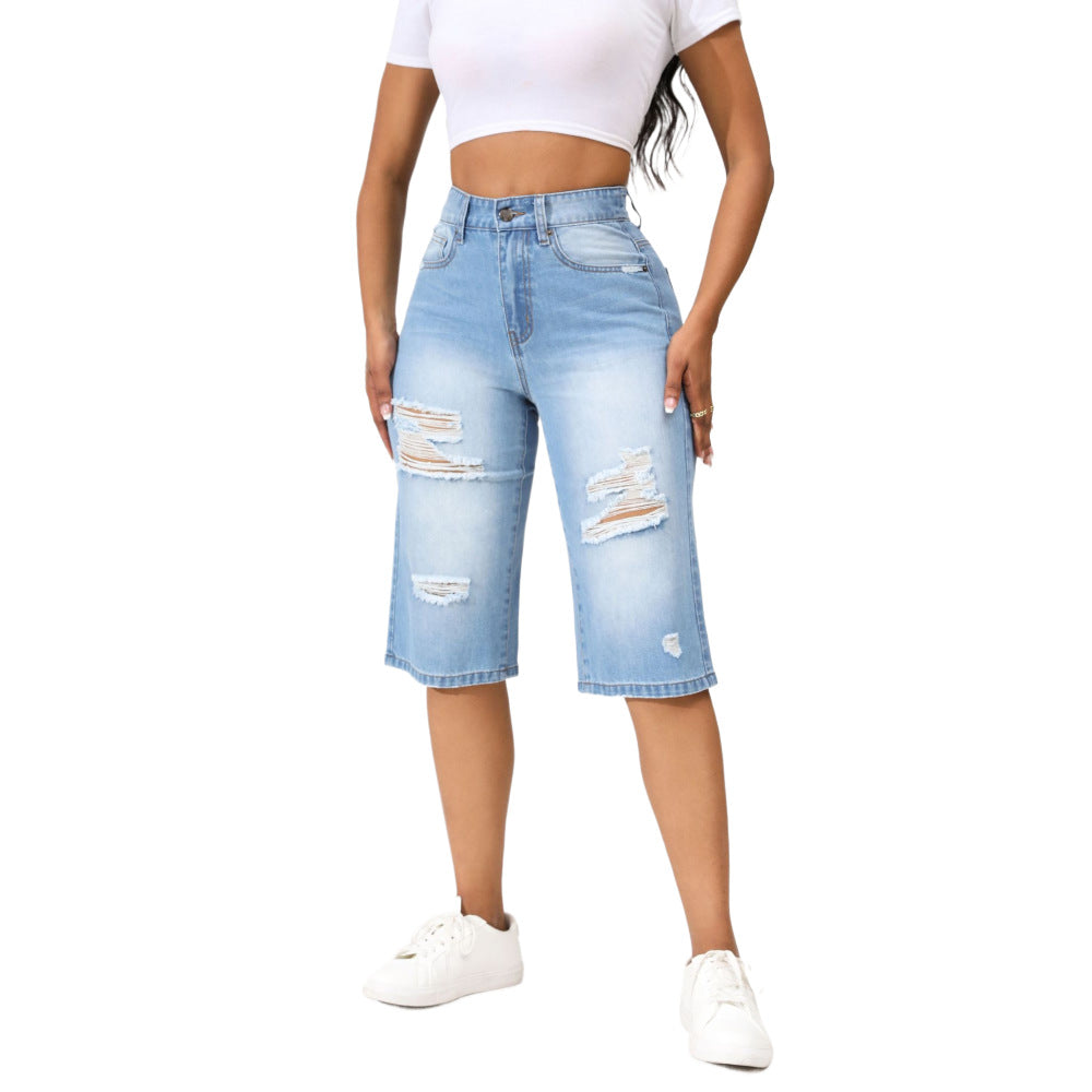 Women's Stretch Ripped Denim Summer Shorts 4