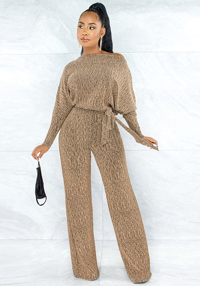 Women Spring Stretch Loose Jumpsuit with Belt