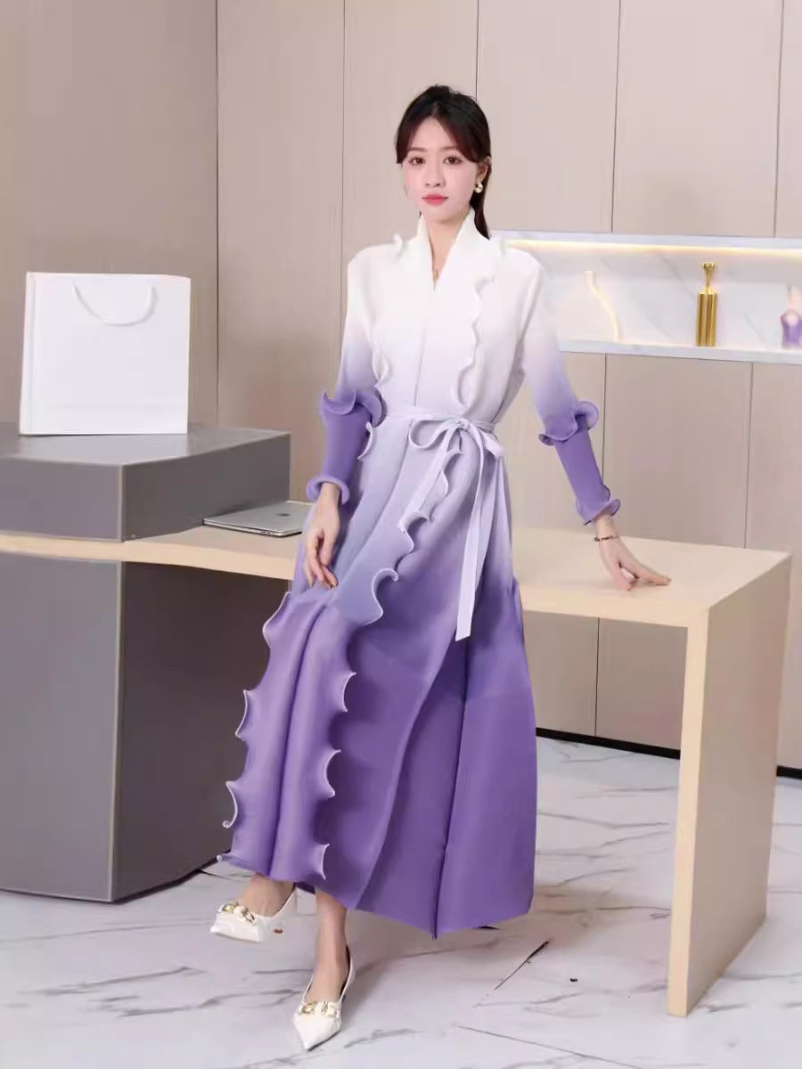 Ruffle Plus Size Fashion Elegant Chic Loose Ombre Long Dress 13