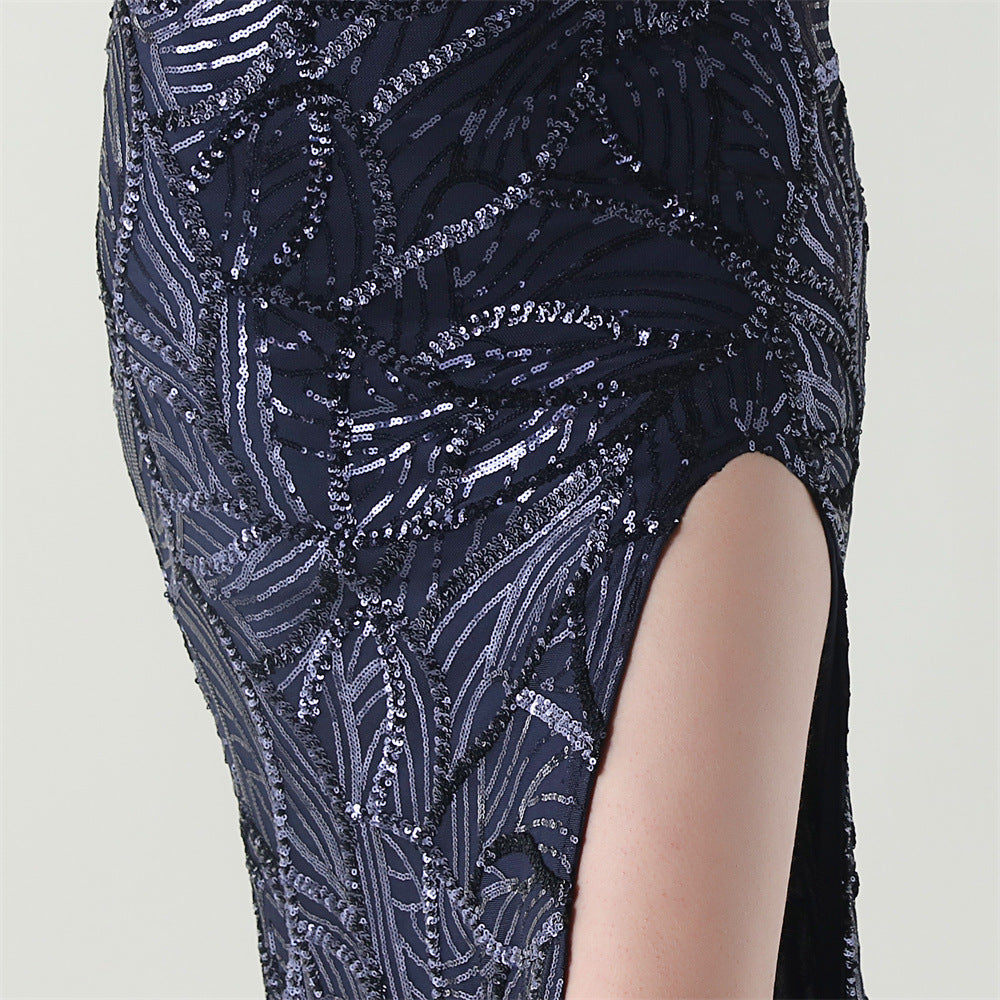 Women One Shoulder Beaded Geometric Sequin Formal Party Prom Wedding Evening Dress 58