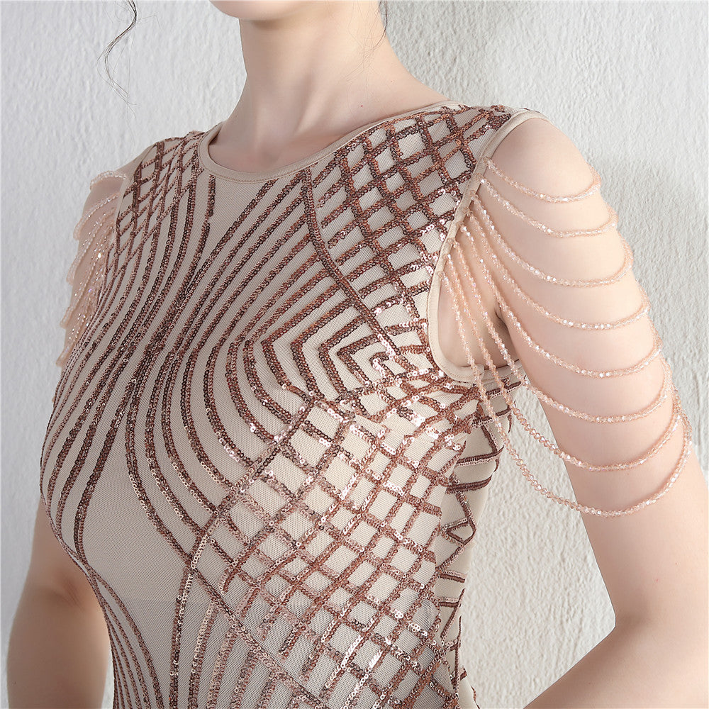 Decorative Crystal Diamond Chain Sequin Embroidery Stripe Positioning Flower Dinner Ceremony Long Evening Dress 24