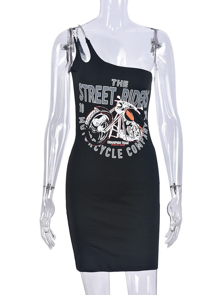 Women Retro Sexy One Shoulder Suspender Backless Bodycon Dress 4