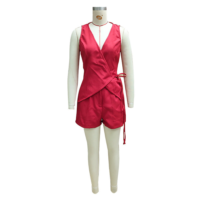 Spring/Summer Women's Casual Sleeveless Top & Shorts Two Piece Set 13