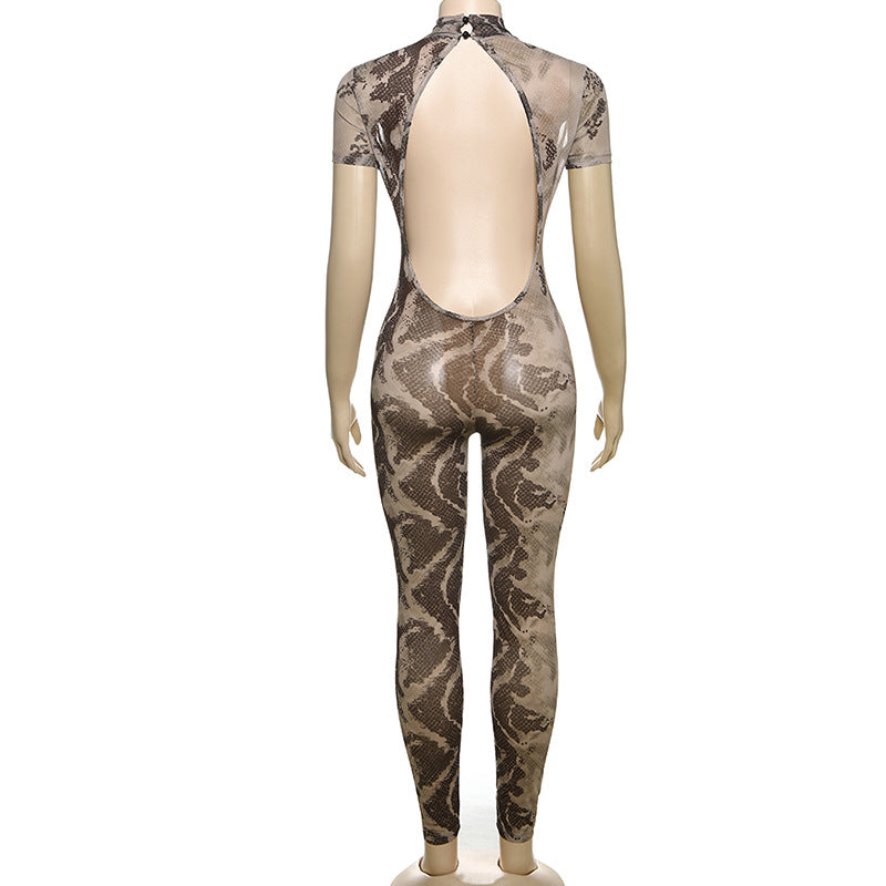 Summer Women sexy backless print see-through mesh jumpsuit 16