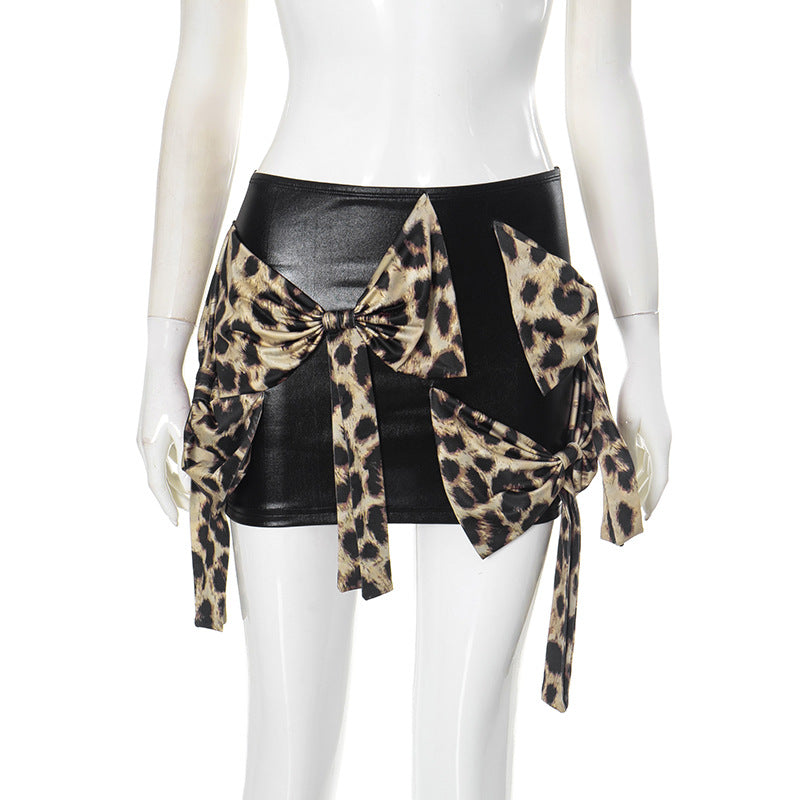 Women's Leopard Bow Decoration Slim Sexy Mini Skirt 5