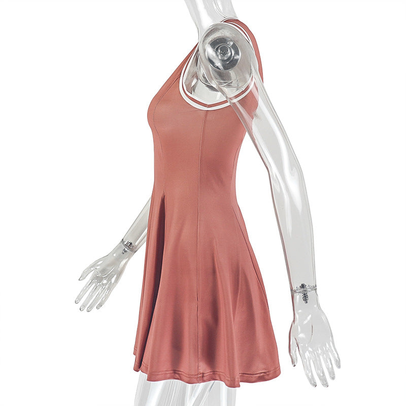 Women Patchwork Pleated V-Neck Sleeveless Dress 6