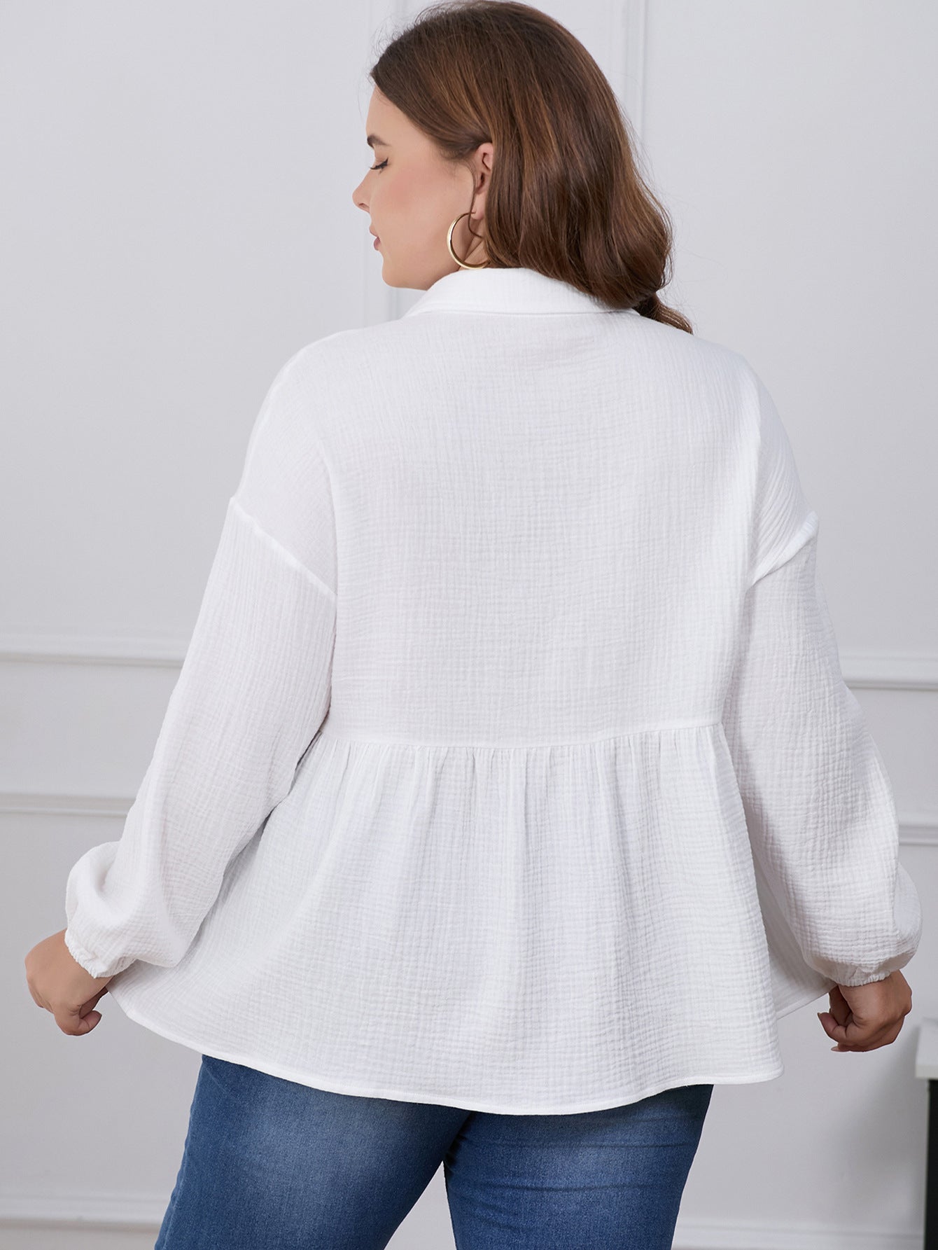 Plus Size Women's Tops Solid Color Fashion Career Long-Sleeved Shirt